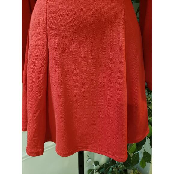 Boohoo Skater Dress Women's 4 Red Bust Detail Blouson Sleeve Crew Neck Pullover - Picture 12 of 13